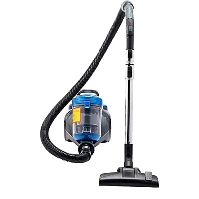 Bild av Amazon Basics Cylinderdammsugare, kraftfull, kompakt och lätt, utan påse, för hårda heltäckningsmattor, HEPA filter, 700 W, 2,0 L, EU, svart/blå