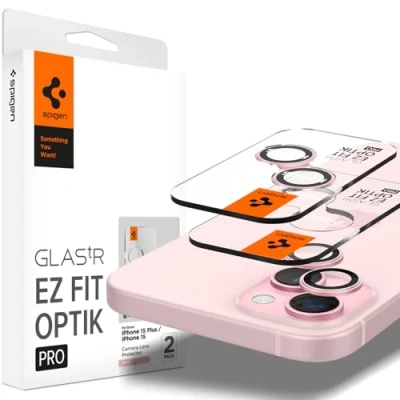Bild av Spigen Glas.tR EZ Fit Optik Pro Kamera Skärmskydd kompatibel med iPhone 15, 15 Plus, 14, 14 2 Stycken, rosa, Kameraskydd, Inget fel på blixtfunktionen, 9H härdat Glas
