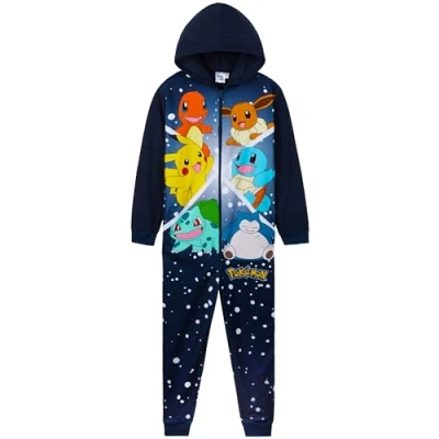 Bild av Pokemon pyjamas för barn barn, onesie dragkedja hel dragkedja, ålder 414 år, julklapp, Marinblå/flerfärgad, 9 10 år