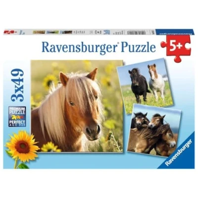Bild av Ravensburger 08011 3x49 bitar Barnpussel från 5 år perfekt ålderspassning Kärleksfulla hästar en rolig aktivitet för familjen och barnen