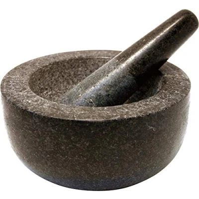 Bild av Jade Temple 17170 stenmortel med mortel i set, effektiv och enkel mortel, gjord av massiv granit 18 cm diameter 8,5 höjd, grå