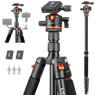 Bild av Victiv 200cm Kamera Stativ, Tragbares Stabiles Reisestativ, 2 in 1 Dreibein Stativ &amp; Einbeinstativ mit 360 Panorama Kugelkopf für DSLR Canon Nikon Sony, Aluminium Camera Tripod, Smartphone