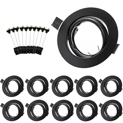 Bild av Bojim Infällbar spot GU10 Set, mattsvart monteringsram för 68mm infällda spotlights med keramiska socklar, 30 justerbara, rund LED infälld lampa 230V, 10 pack.