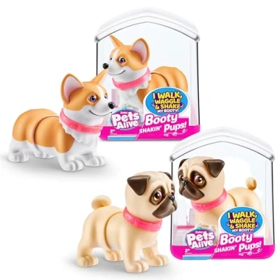 Bild av Pets Alive Booty Shaking Pups, popo vinglande valpar, batteridriven robotleksak, 2 pack: Mops och Corgi