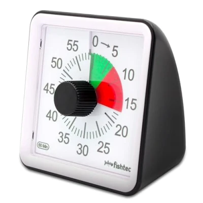 Bild av FISHTEC ® Elektronisk minitimer 60 minuter 2 färgzoner stora siffror kökstimer, klassrum, justerbar volym och ringsignal tidshantering 7,8 x 4,6 cm, svart