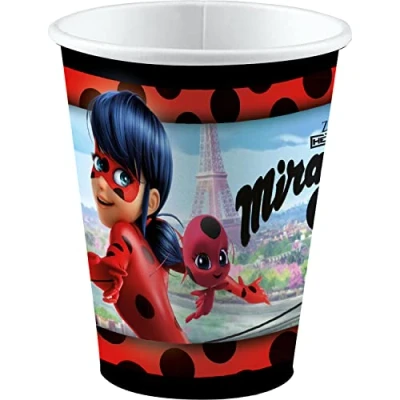 Bild av Amscan 9902874 66 Mugg Miraculous, 8 stycken, kapacitet 250 ml, papper, pappersmugg, festmugg, engångsporslin, barnfödelsedag