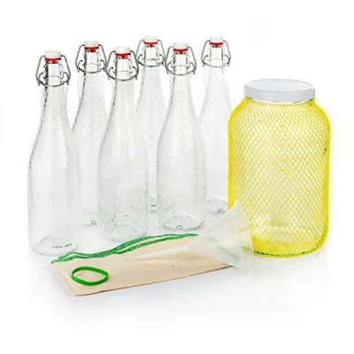 Bild av myFERMENTS Kit för Probiotiska Drycker Kombucha, Kefir, Öl Stor Glasburk 4,25L 6 Glasflaskor 750ml med Hermetisk Stängning Tratt &amp; Muslin