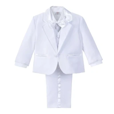 Bild av Lito Angels Bebisar Pojkar Formell Kostym, 5 Stycken Set Bröllop Dop Outfit (Blazer, Skjorta, Väst, Byxor, Fluga) Ålder 9 12 månader (Taggnummer 12M), Vit