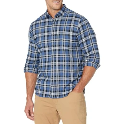 Bild av Amazon Essentials Men&#039;s Långärmad rutig flanellskjorta smal passform (färger i begränsad upplaga), Svart blå pläd, XL