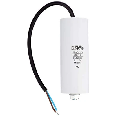 Bild av Startkondensator motorkondensator 50 µF 450 V 45 x 114 mm kabel M8; Miflex; 50uF