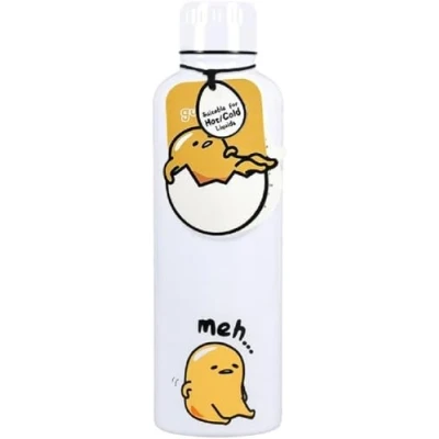 Bild av Paladone Gudetama metallvatten officiellt licensierad Sanrio flaska lat ägg tecknad karaktär, silver och gul återanvändbar dryckesartikel gåva