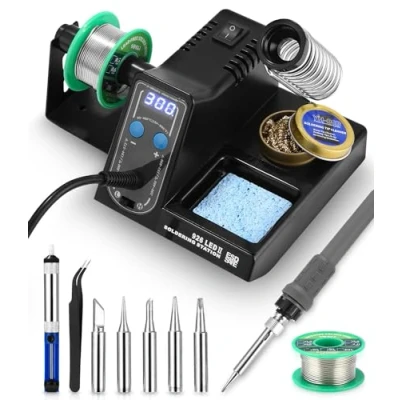 Bild av FAOKZE Lödstation 60 W, lödkolvset 90 C 480 justerbar temperatur med displaydisplay avlödningspump lödkolvställ 5 lödspetsar finlödkolv soldering set för hobbylödning.