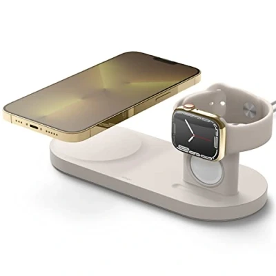 Bild av Elago MS laddningsstation Duo Watch kompatibel med MagSafe laddare, Apple laddare trådlös för iPhone 14 &amp; 13 och 12 modeller AirPods Pro 2, 1 3 (sten)