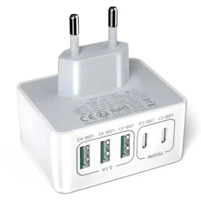 Bild av 50W USB C laddare, Charger, 5 portars multiladdare med och A, väggladdare PD+QC kompatibel iPhone 16/15/14/13/12/Pro Max/XS/XR/Samsung/Tablet/Pixel