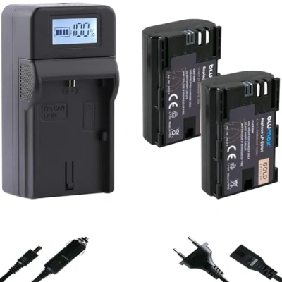 Bild av 2 x Blumax guldbatteri kompatibelt med Canon LP E6NH (2250 mAh) infochip NTC sensor och V1 hölje turboladdare kompatibel EOS R RA R6 R5 R5c R7 MarkII