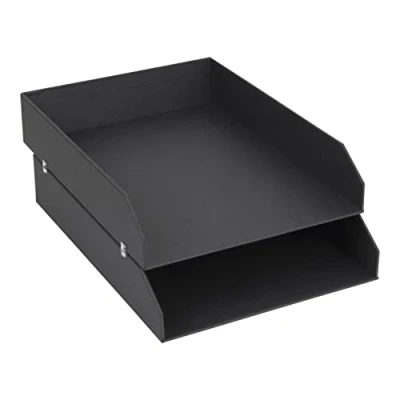 Bild av Bigso Box of Sweden Hakan uppsättning av 2 brevfack för skrivbordet stapelbara förvaringsfack brev, dokument etc, organisationssystem fiberskiva med papper mörkgrå