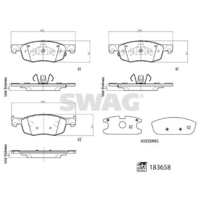 Bild av SWAG 33 10 9110 Bromsbeläggsats framaxel med akustisk slitagevarnare TOYOTA: Yaris IV