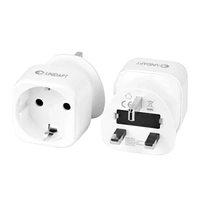 Bild av Unidapt Pluggadapter Sverige till England, UK, reseadapter, EU UK laddare 2 stycken små och kompakta Adaptrar för Typ G uttag, Dubai, Storbritannien, Irland Hong Kong mm