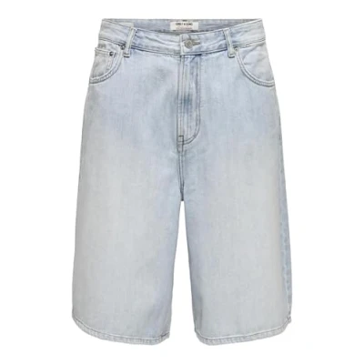 Bild av Only &amp; Sons Onscarl Balloon Jeansshorts, Storlek: Large, Light blue bleached denim