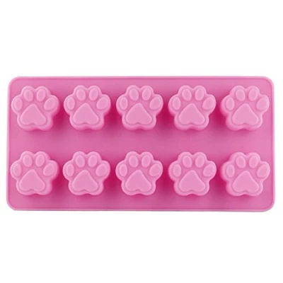 Bild av Selecto Bake tass silikonformer, 10 hålrum choklad tassform hund silikonform återanvändbar valp katt iskubsformar gör det själv bakverktyg för puddding cupcakes gelé godiskål