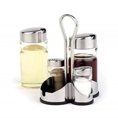 Bild av APS &quot;Economic&quot; peppar och saltkärl, 4 stycken med behållare i rostfritt stål Salt shaker, transparent glas lock twist off lock, 10,6 x 11 cm, 21,8 cm höjd