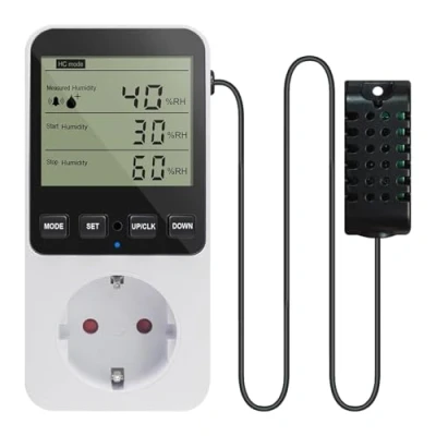 Bild av Fuktregulator hygrostatuttag med givare, temperaturregulator uttag 230 V, temperaturbrytare larm, digital hygrostat våtregulator för avfuktare luftfuktare svamp terrarium