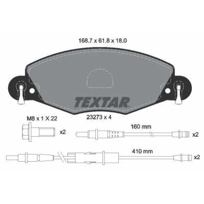 Bild av TEXTAR 2327301 Jeu de plaquettes frein contact signal d&#039;usure inclus avec vis d&#039;étrier CITROËN: C5 II 5 portes, I portes