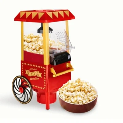 Bild av NK Retro popcornmaskin, elektrisk popcornmaskin 1 200 W, lättanvänd knapp, förberedd inom 2 minuter, varmluft, storlek 0,3 l, bärbar, perfekt för hemmet