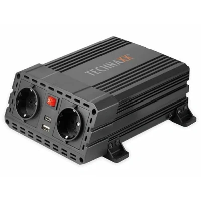 Bild av Technaxx Germany Bil Strömomvandlare med 2 USB Portar för Laddning av Olika Elektriska Enheter Automatisk Avstängning 12V DC Till Standard 230V AC Överhettnings och överspänningsskydd TE19