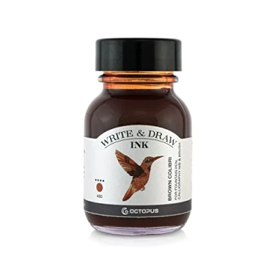 Bild av Octopus Write and Draw Ink 480 brun kolibri, vattentätt bläck för att skriva och rita, kalligrafibläck, ljusäkta ritbläck reservoarpennor, brunt, 50 ml