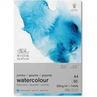 Bild av Winsor &amp; Newton 6667010 Classic akvarellpapper i jumboblock 50 ark A4, 300 g/m², limmat, kallpressat, lätt texturerat vitt papper arkiverbar kvalitet, gulbeständigt