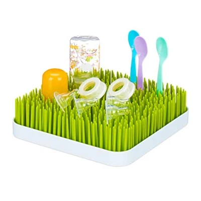 Bild av little Choice Dräneringsställ babyflaskor, uppsamlingsbricka, gräsdesign, flasktork, plast, 23 x cm, grön/vit