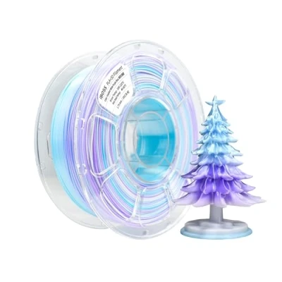 Bild av iBOSS Silke Gradient PLA Plus (PLA+) filament med 3D skrivare 1,75/ 0,02 mm, 1 kg spole (2,2 lbs) trefärgad Pro filament, lämplig för de flesta FDM (färggradient vit lila blå)