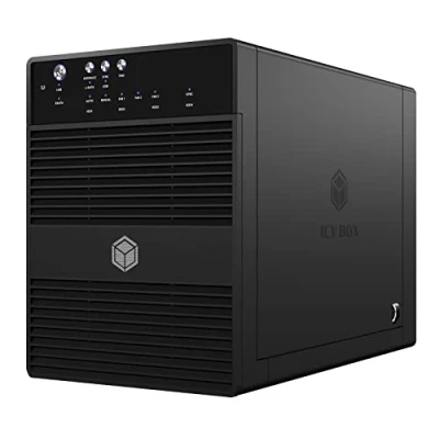 Bild av ICY BOX Externt hårddiskhölje med 4 fack för 3,5 tums SATA I,II,III hårddiskar, USB 3,0 (UASP) och eSATA anslutning, 80 mm smart fläkt, JBOD (single mode), standby, svart