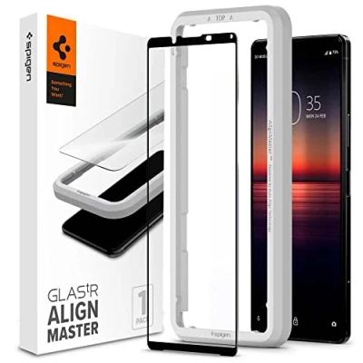 Bild av Spigen AlignMaster Skärmskydd kompatibel med Sony Xperia 1 II, met sjabloon voor installatie, Full Täckning, kristallklart, Case friendly, 9H härdat Glas