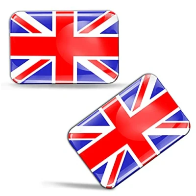 Bild av 2 x 3D välvda silikonklistermärken, dekaler, UK, Union Jack, nationell, Storbritannien, Storbritanniens flagga, bil, motorcykelhjälm, F 32