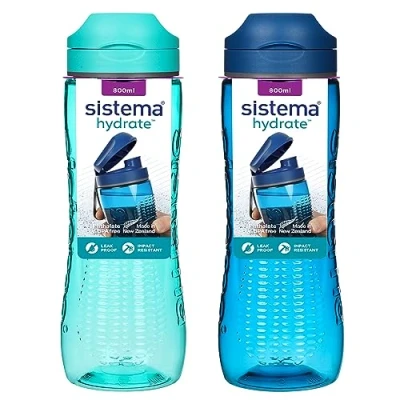 Bild av Sistema Active Sports Vattenflaskor 800 ml Läckagesäkra barnvattenflaskor slagtålig tritanplast BPA fri Ocean Blue &amp; Minty Teal 2 stycken
