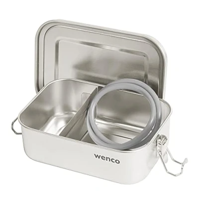 Bild av wenco lunchlåda av rostfritt stål, med 2 fack, liten 650 ml, vattentät, diskmaskinssäker, inkl. reservsilikonring, 15 x 11,3 5 cm, silver