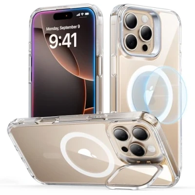 Bild av ESR iPhone 16 Pro fodral med stativ, Magsafe Halolock fodral, militärklassskydd, inbyggt kamera ringhållare, transparent