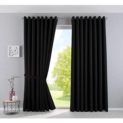 Bild av Gardinerlåda, gardiner, ogenomskinliga &quot;NewYork&quot;, svart, H x B 245 295 cm, 2 pack, termiska mörkläggningsgardin, mörkläggningsöljetter, ljudisolerande, Oeko Tex