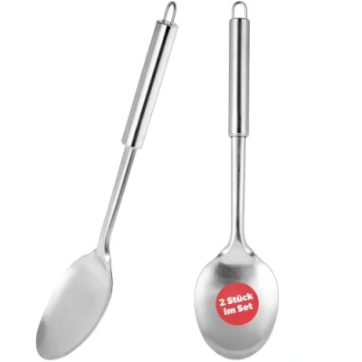 Bild av KADAX serveringssked av rostfritt stål, stor salladssked, 33 cm, för ris, potatis, kökshjälpmedel med ovalt handtag, matsked, diskmaskinssäker, lång, silver