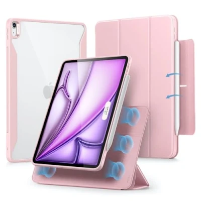 Bild av ESR Fodral för iPad Air 13 tum M2 2024 fodral, avtagbart magnetiskt stöd USB C penna Pro/Pencil, stående och liggande stöd, automatisk aktivering/standby, Rebound 360 serien, rosa