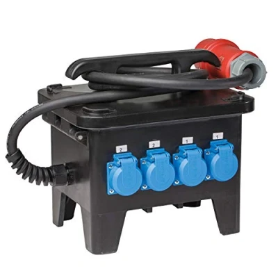 Bild av as Schwabe Baustellenstromverteiler M3 400 V / 32 A CEE Stecker 5 polig auf 4 x Schuko Steckdose, je 1 polige Steckdosen 16, IP44 Made in Germany Schwarz I 60554