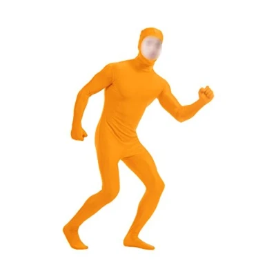 Bild av lucky babybutik pojkar män helkropp öppet ansikte spandex enhet mask zentai kostym bodysuit, Orange, M