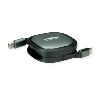 Bild av ROLINE USB 2.0 indragbar kabel, C ST/ST, svart, 1,2 m