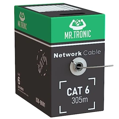 Bild av Mr. Tronic 305m Ethernet Nätverkskabel CAT6, AWG24, CCA, UTP (305 Meter, Grå)