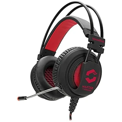 Bild av Speedlink Maxter 7.1 Surround Sound USB Gaming Headset SL 860003 BK, flerfärgade upplysta öronkåpor, vibrationsdrivrutiner, svart/röd