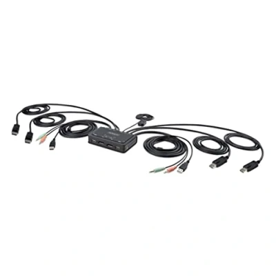 Bild av StarTech.com 2 Port Dual Monitor DisplayPort Cable KVM Switch 4K 60Hz Compact with 5ft/1.5m USB A/DisplayPort/Audio Integrated Cables Bus Powered