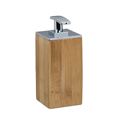 Bild av Relaxdays Tvåldispenser bambu, påfyllningsbar, fyrkantig, H x B D: 17 7 cm, lotiondispenser, 225 ml, trä, natur