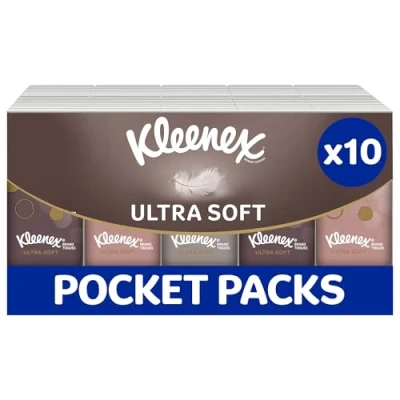 Bild av Kleenex Ultra Soft Mini ficknäsdukar extra mjuk 4 lager 10 paket med 7 näsdukar